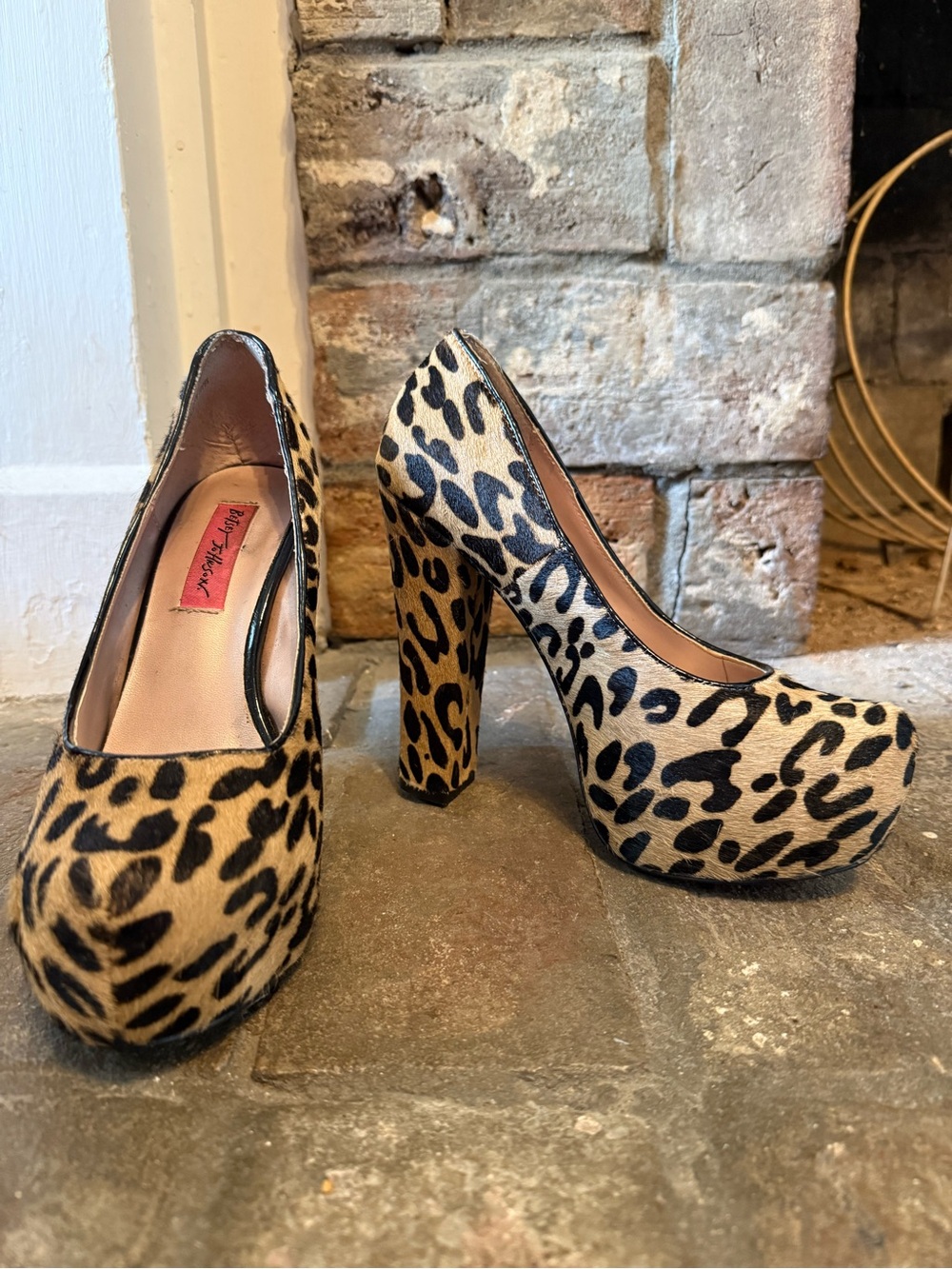 Betsey Johnson Leopard Platform Pumps - Tan & Black